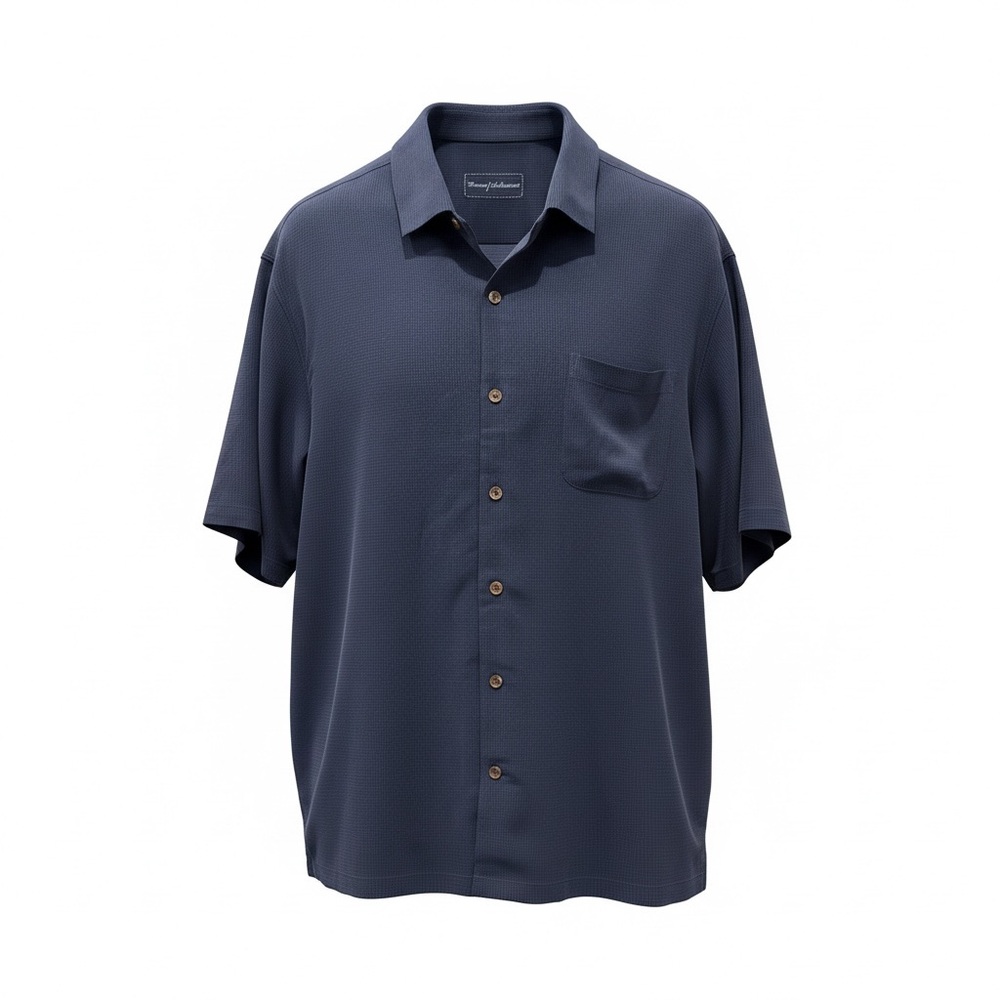 Tommy Bahama 100% Silk Shirt Mens 2XB Blue Textured Camp Button Up Big Tall